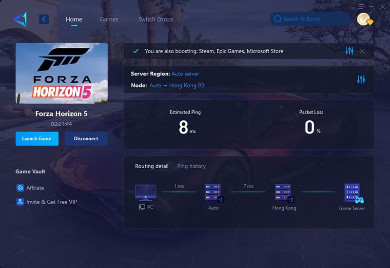How GearUP Booster Optimizes Crossplay in Forza Horizon 5 step 4