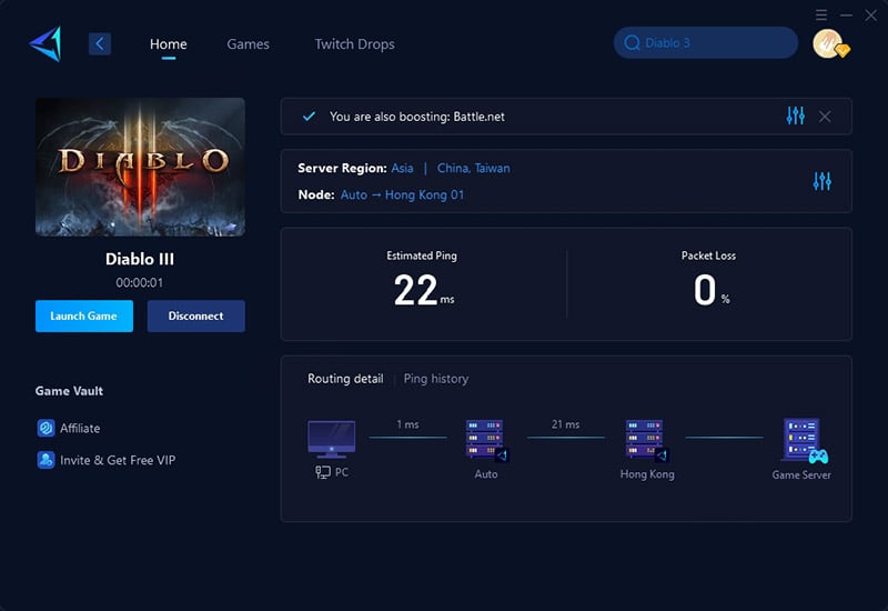 Let GearUP Booster Help You Connect to Diablo 3 China Servers step 4