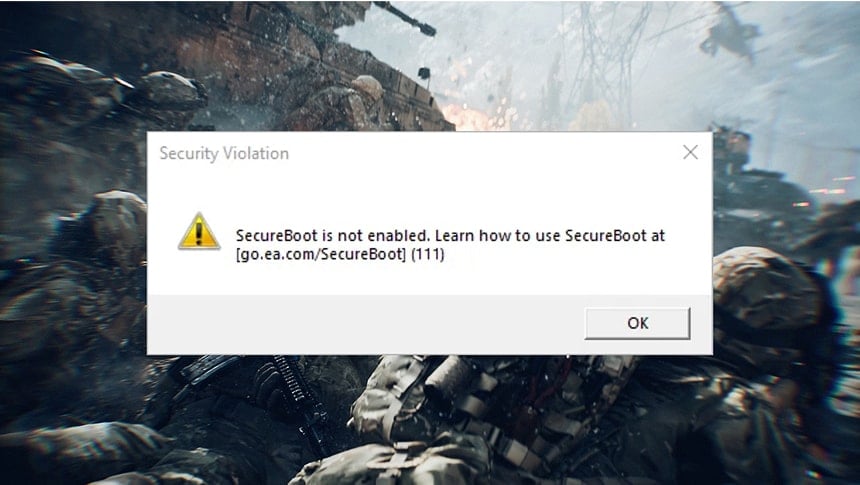 SecureBoot is not enabled. Learn how to use SecureBoot at[go.ea.com/SecureBoot] (111)