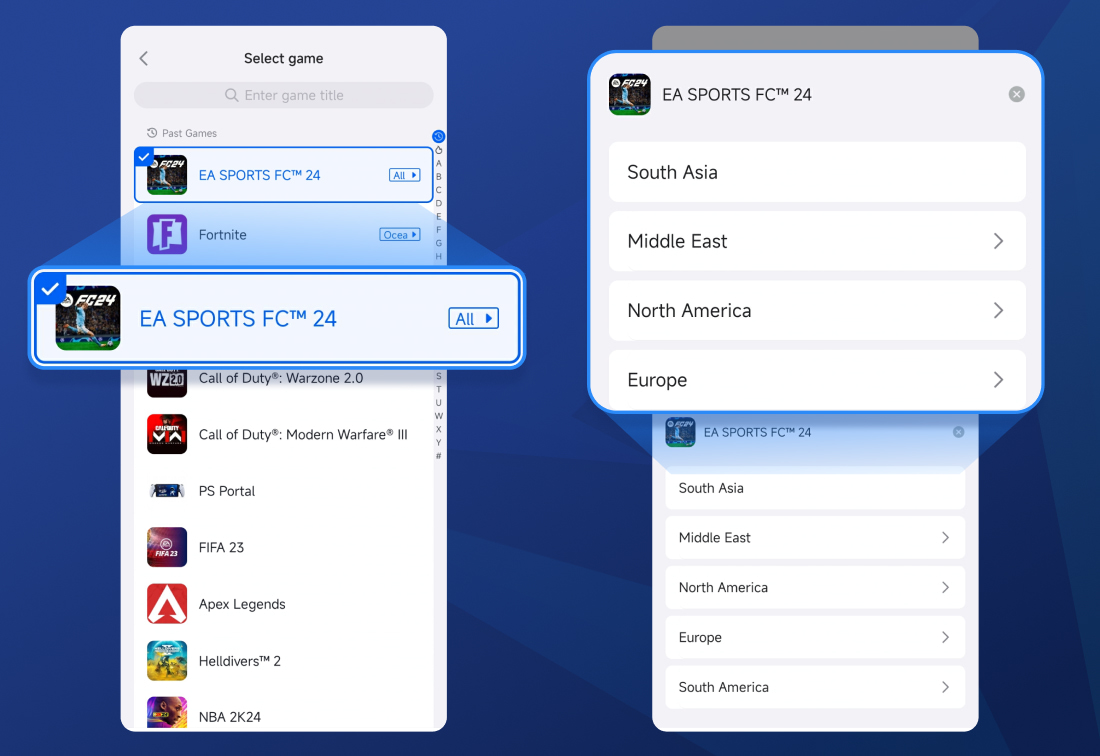 Select your game and server node